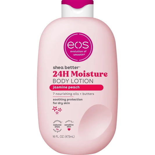 eos Shea Better Body Lotion- Jasmine Peach, 24H Moisture for Dry Skin, 16 fl oz