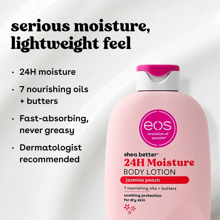 eos Shea Better Body Lotion- Jasmine Peach, 24H Moisture for Dry Skin, 16 fl oz
