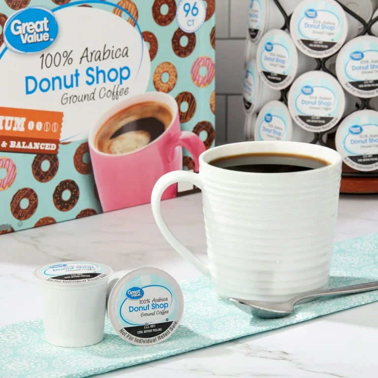 Great Value Donut Shop 100% Arabica Medium Roast Ground Coffee Pods, 48 Count
