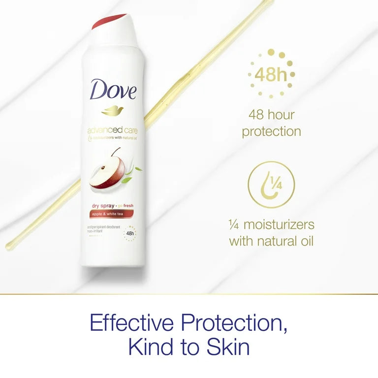 Dove Advanced Care Long Lasting Antiperspirant Deodorant Spray for Women Apple & White Tea, 3.8 oz