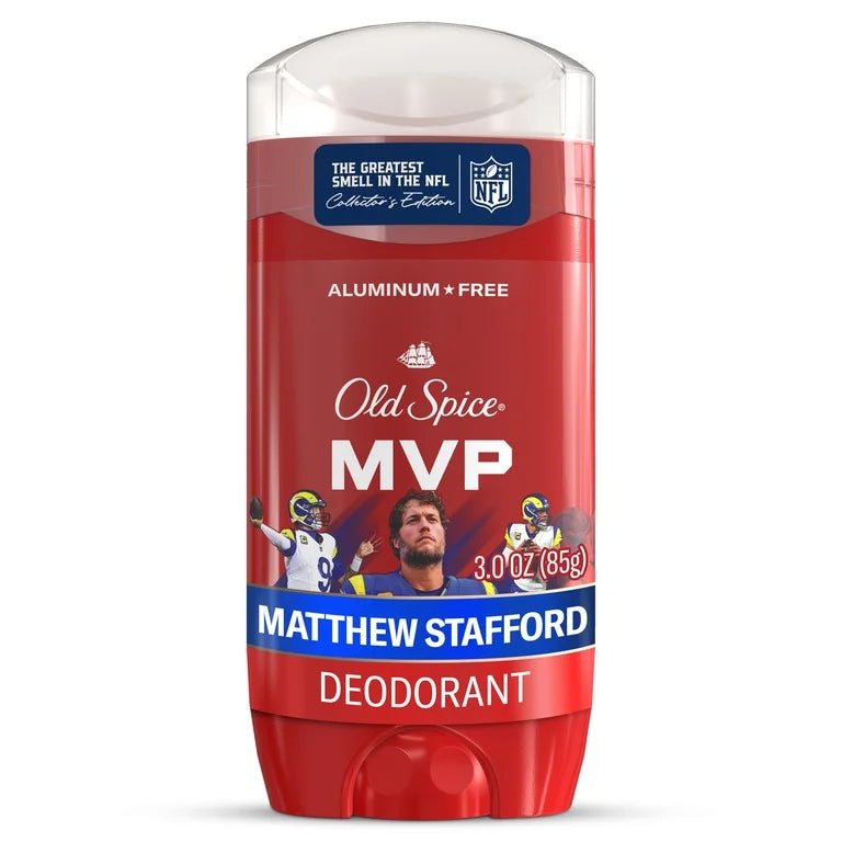 Old Spice Men's Aluminum Free Deodorant , NFL Collection, Matthew Stafford, Scent of Cedarwood + Clutch, 24/7 Signature Scent, Lasting Freshness, 3.0 oz