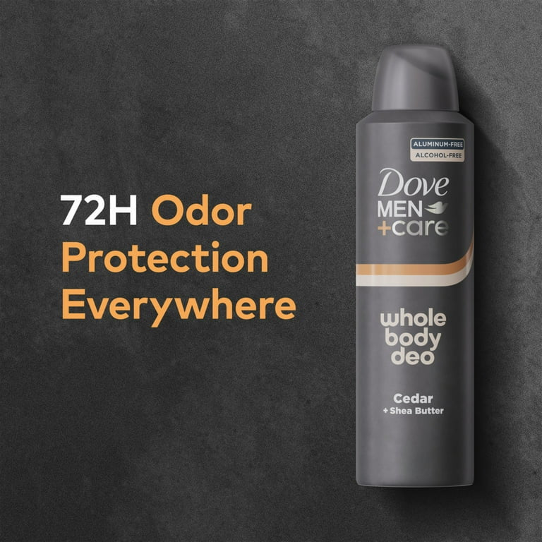 Dove Men+Care Whole Body Deo Aluminum Free Deodorant Spray Suitable from Pits, Privates, to Feet Cedar + Shea Butter with Vitamin E, 4 oz