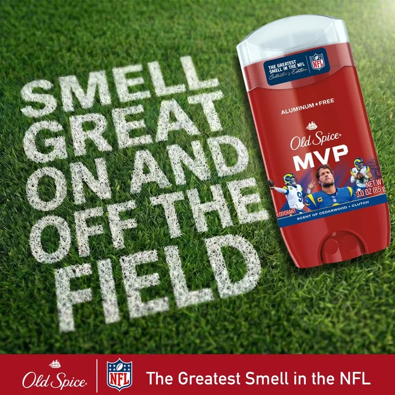 Old Spice Men's Aluminum Free Deodorant , NFL Collection, Matthew Stafford, Scent of Cedarwood + Clutch, 24/7 Signature Scent, Lasting Freshness, 3.0 oz