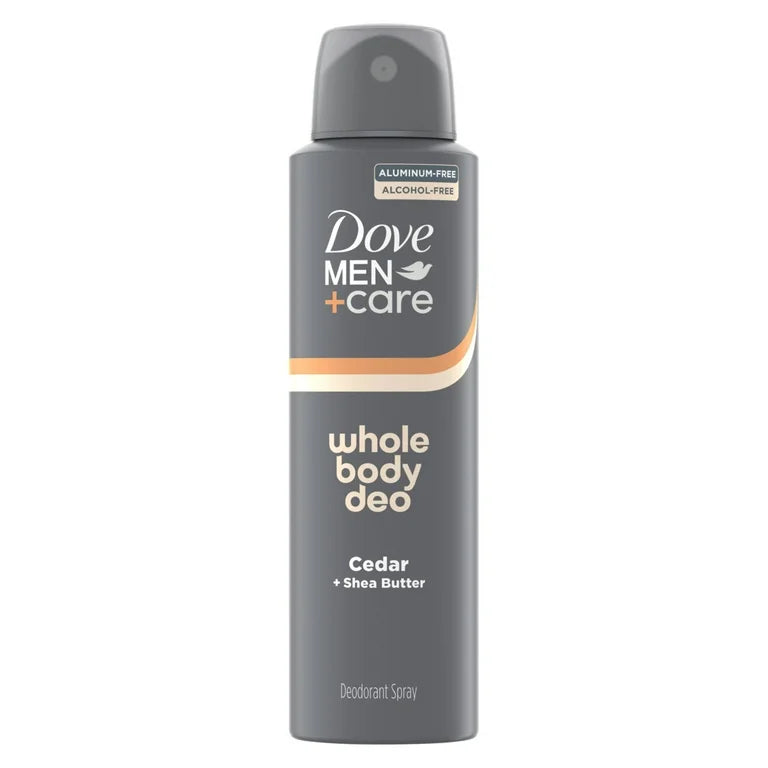 Dove Men+Care Whole Body Deo Aluminum Free Deodorant Spray Suitable from Pits, Privates, to Feet Cedar + Shea Butter with Vitamin E, 4 oz