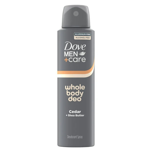Dove Men+Care Whole Body Deo Aluminum Free Deodorant Spray Suitable from Pits, Privates, to Feet Cedar + Shea Butter with Vitamin E, 4 oz