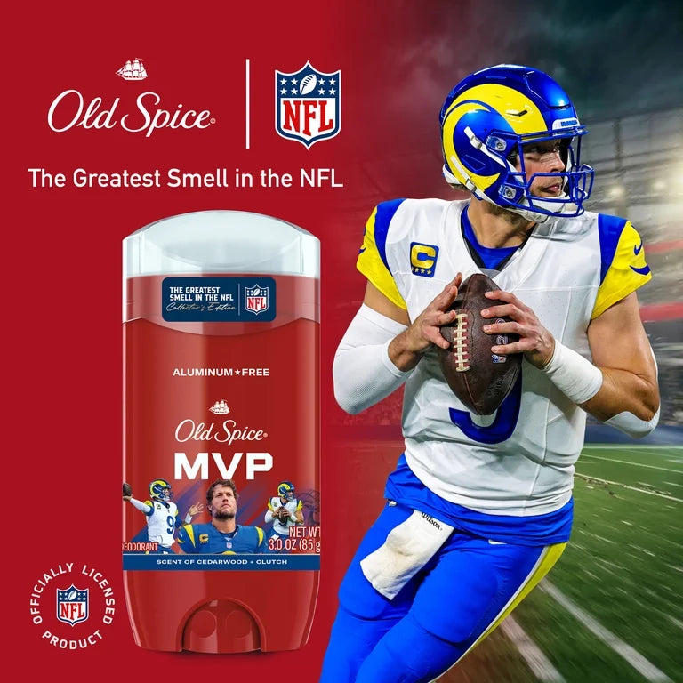 Old Spice Men's Aluminum Free Deodorant , NFL Collection, Matthew Stafford, Scent of Cedarwood + Clutch, 24/7 Signature Scent, Lasting Freshness, 3.0 oz