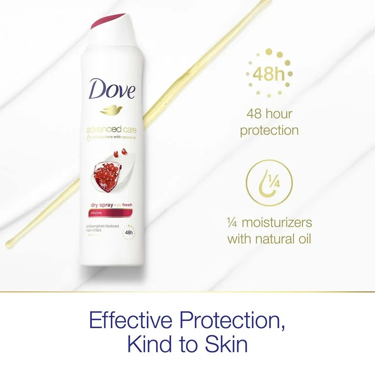 Dove Advanced Care Long Lasting Women's Antiperspirant Deodorant Spray, Revive Pomegranate, 3.8 oz