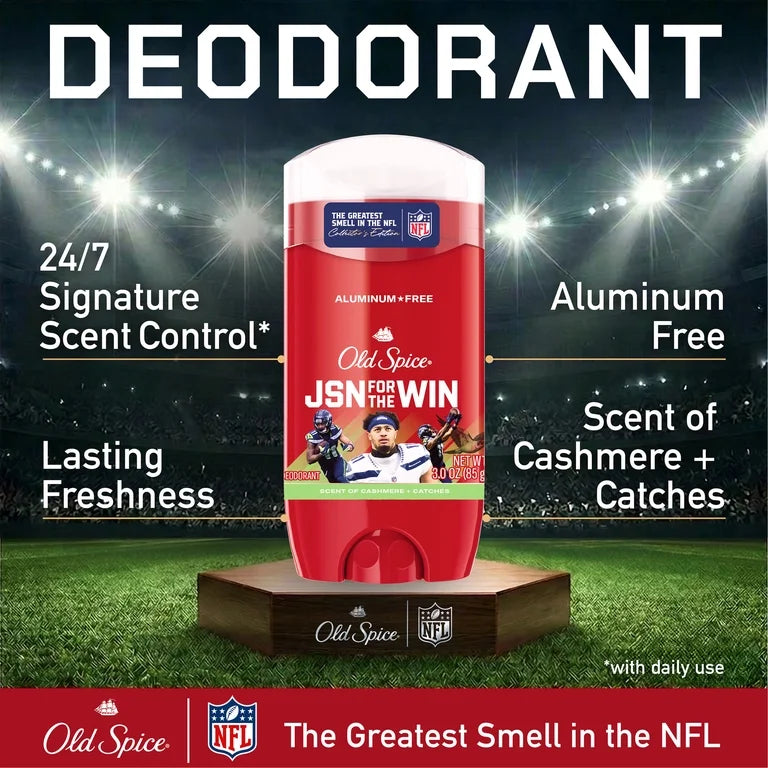 Old Spice Men's Aluminum Free Deodorant, NFL Collection, Jaxon Smith-Njigba, Scent of Cashmere + Catches, 24/7 Signature Scent, Lasting Freshness, 3.0 oz