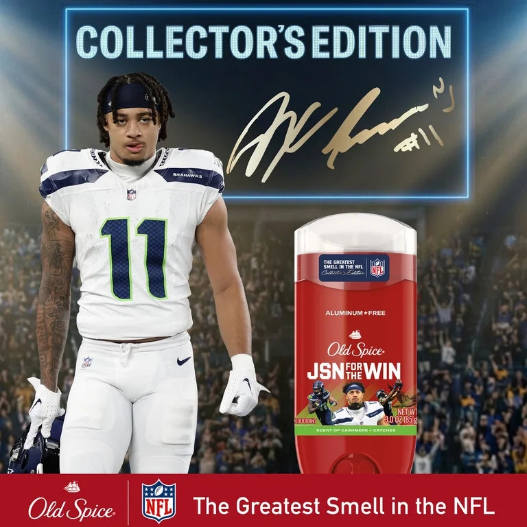 Old Spice Men's Aluminum Free Deodorant, NFL Collection, Jaxon Smith-Njigba, Scent of Cashmere + Catches, 24/7 Signature Scent, Lasting Freshness, 3.0 oz