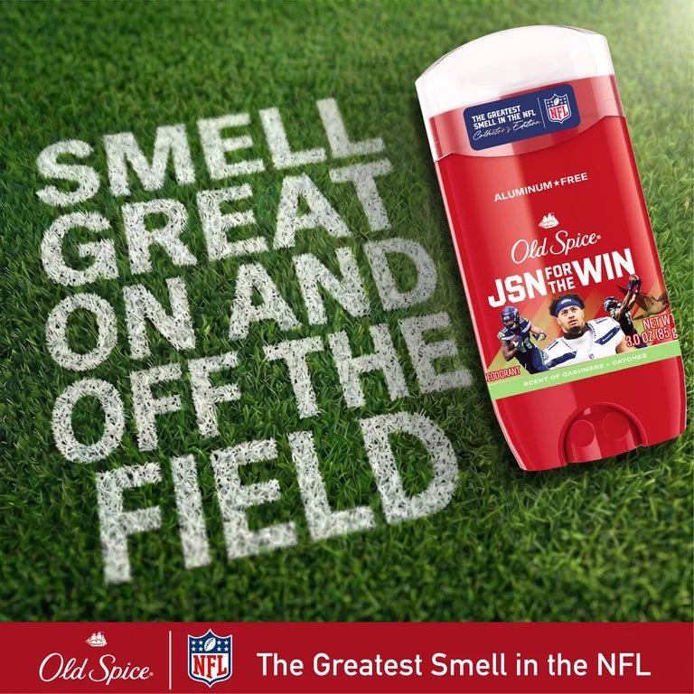 Old Spice Men's Aluminum Free Deodorant, NFL Collection, Jaxon Smith-Njigba, Scent of Cashmere + Catches, 24/7 Signature Scent, Lasting Freshness, 3.0 oz