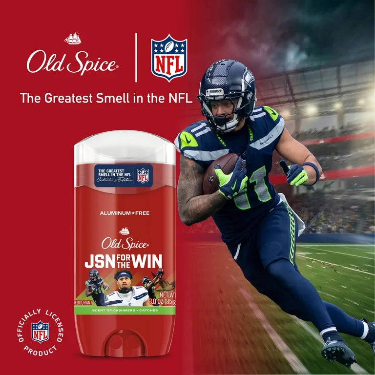 Old Spice Men's Aluminum Free Deodorant, NFL Collection, Jaxon Smith-Njigba, Scent of Cashmere + Catches, 24/7 Signature Scent, Lasting Freshness, 3.0 oz