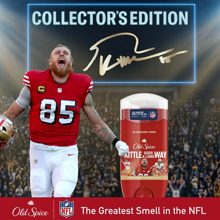 Old Spice Men's Aluminum Free Deodorant, NFL Collection, George Kittle, Scent of Musk + Moving Chains, 24/7 Sweat Protection, Signature Scent, Lasting Freshness, 3.0 oz
