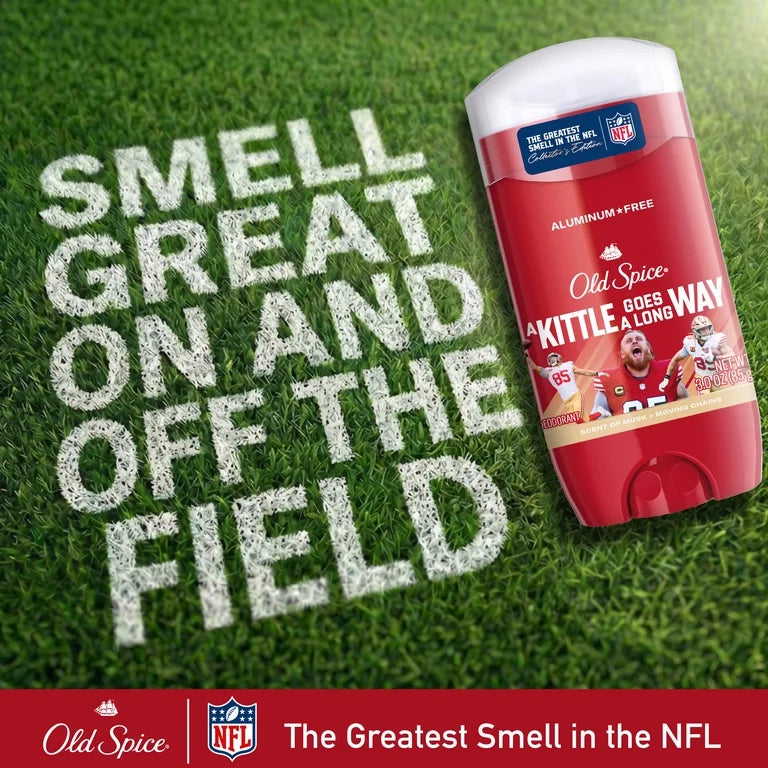 Old Spice Men's Aluminum Free Deodorant, NFL Collection, George Kittle, Scent of Musk + Moving Chains, 24/7 Sweat Protection, Signature Scent, Lasting Freshness, 3.0 oz