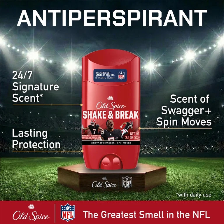 Old Spice Men's Antiperspirant, NFL Collection, Bijan Robinson, Scent of Swagger + Spin Moves, 24/7 Sweat Protection, Signature Scent, 2.6 oz