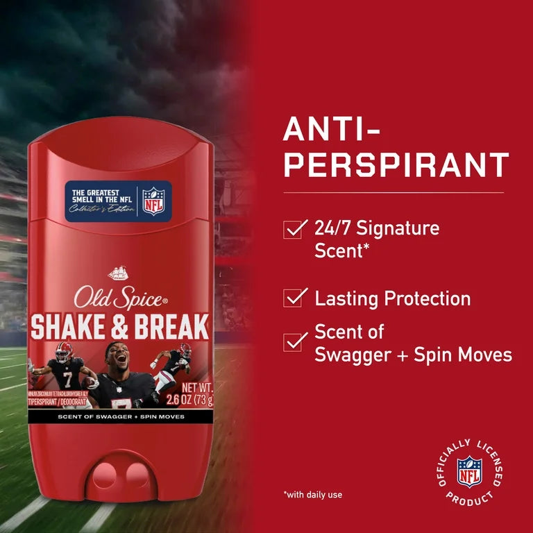 Old Spice Men's Antiperspirant, NFL Collection, Bijan Robinson, Scent of Swagger + Spin Moves, 24/7 Sweat Protection, Signature Scent, 2.6 oz