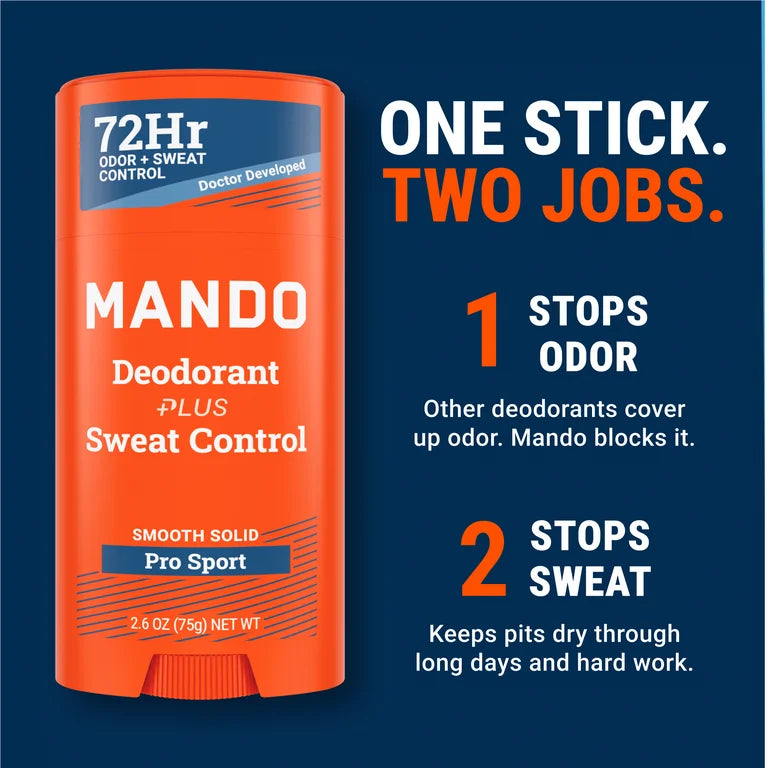 Mando Deodorant plus Extra Strength Sweat Control - Solid Stick Antiperspirant - Pro Sport - 2.65oz