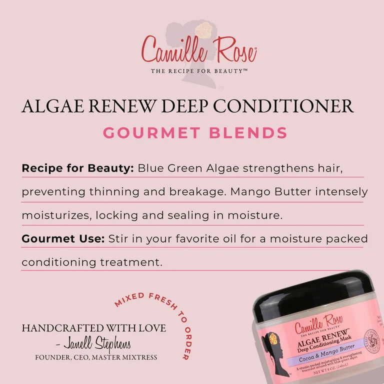 Camille Rose Algae Renew Strengthen & Nourish All Ages Deep Conditioner with Blue Green Algae & Mango Butter, 8oz