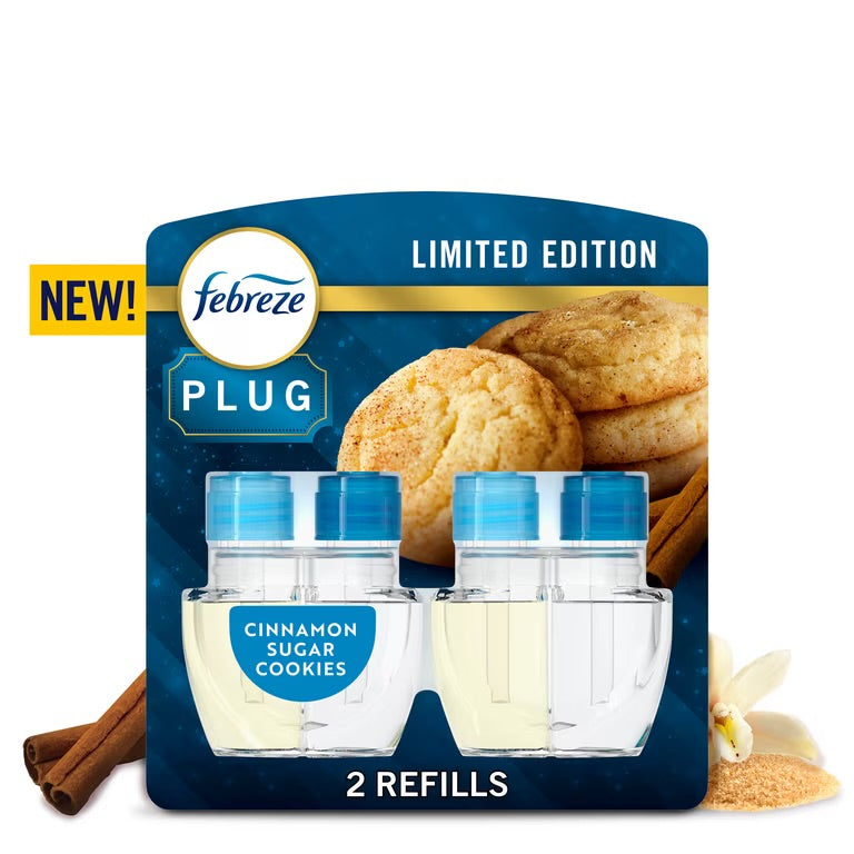 Febreze Plug In Air Freshener, Odor-Fighting Scented Oil Refill, Cinnamon Sugar Cookie Scent, 2 Refills