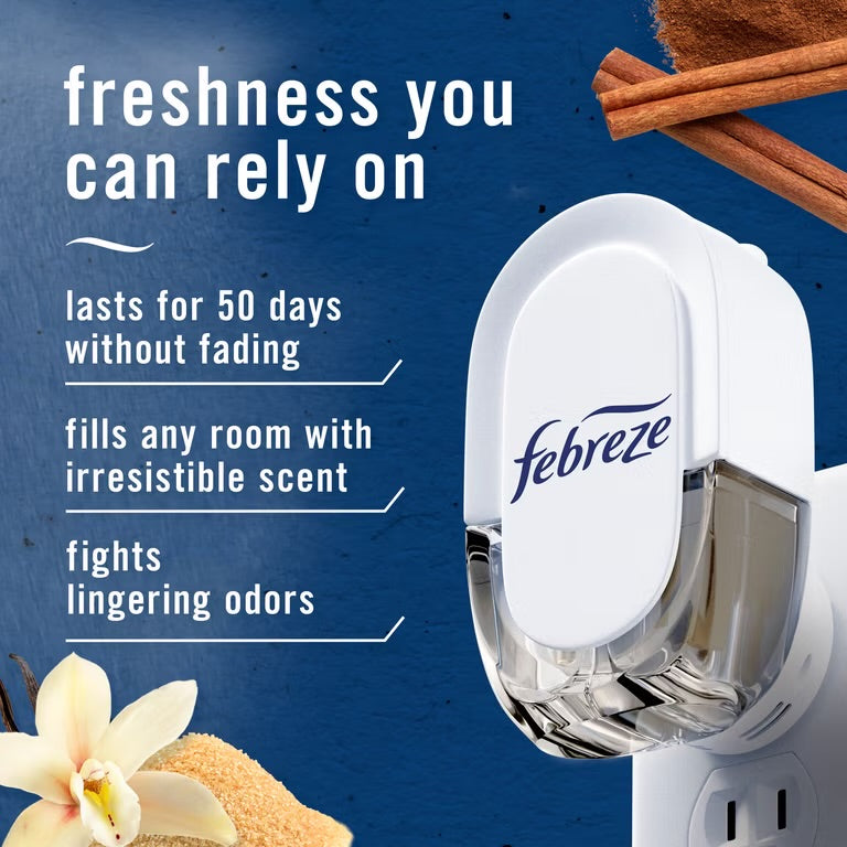 Febreze Plug In Air Freshener, Odor-Fighting Scented Oil Refill, Cinnamon Sugar Cookie Scent, 2 Refills