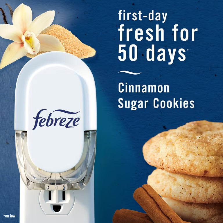Febreze Plug In Air Freshener, Odor-Fighting Scented Oil Refill, Cinnamon Sugar Cookie Scent, 2 Refills