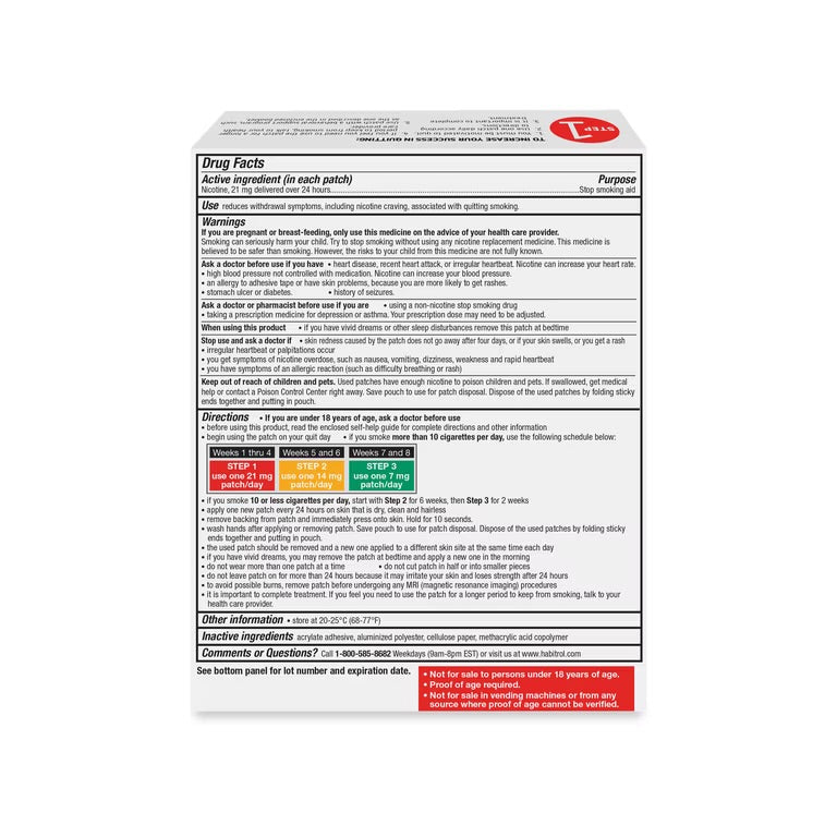 Habitrol Nicotine Transdermal Patches Step 1, 21 mg, 14 Count, Stop Smoking Aid