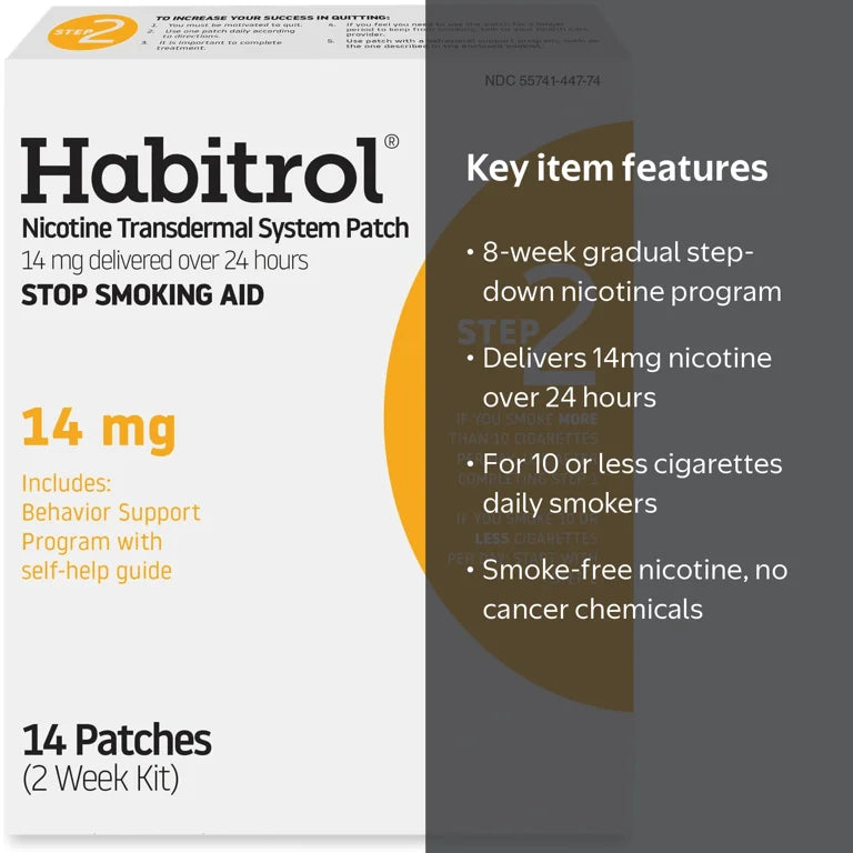 Habitrol Nicotine Transdermal Patch Step 2 Stop Smoking Aid 14 mg 14 Count