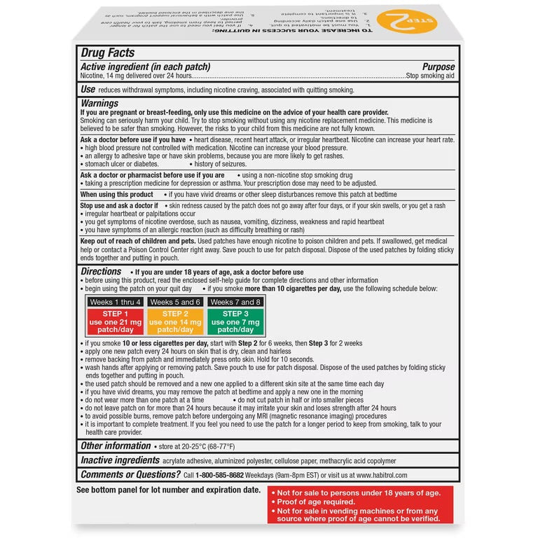 Habitrol Nicotine Transdermal Patch Step 2 Stop Smoking Aid 14 mg 14 Count