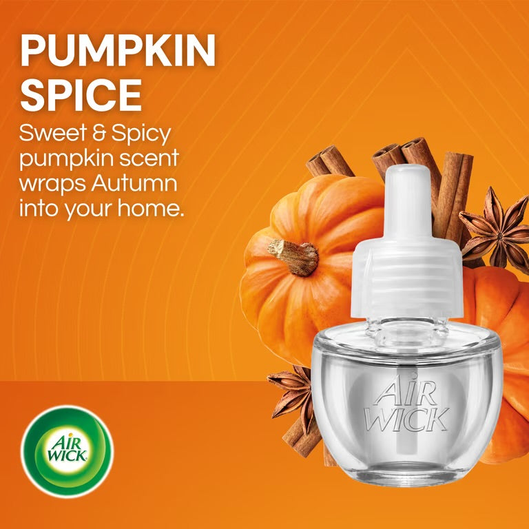 Air Wick Plug-in Fall Scented Oil Warmer Air Freshener Refills, Pumpkin Spice, 4 Count