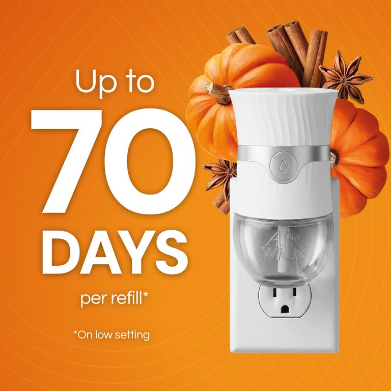 Air Wick Plug-in Fall Scented Oil Warmer Air Freshener Refills, Pumpkin Spice, 4 Count