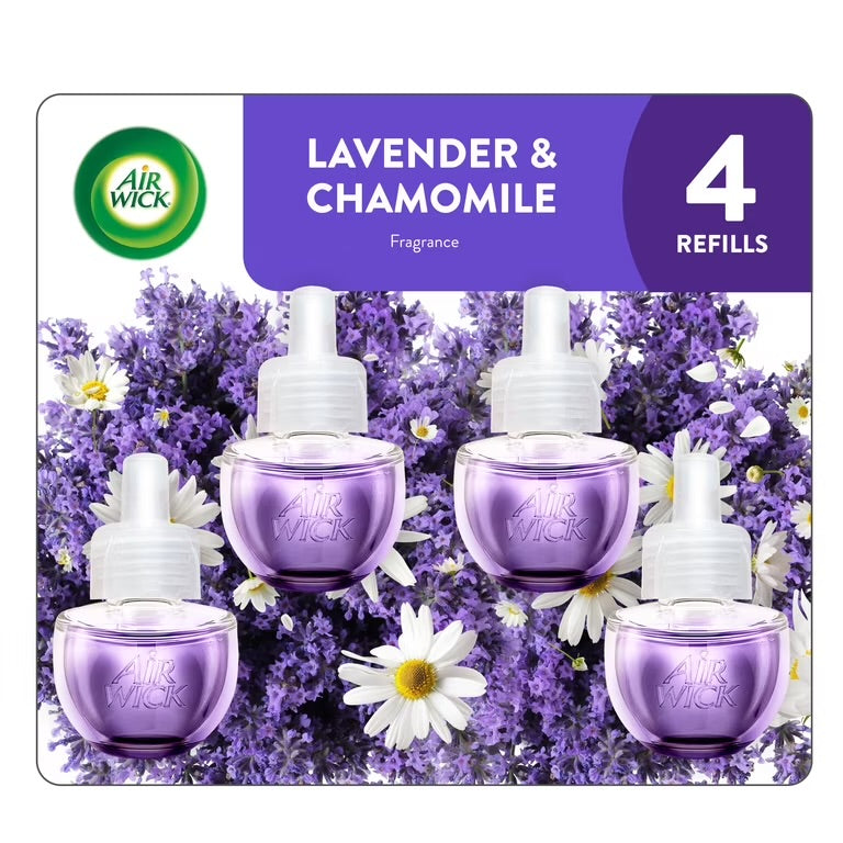 Air Wick Plug-in Fall Scented Oil Warmer Air Freshener Refills, Lavender & Chamomile, 4 Count