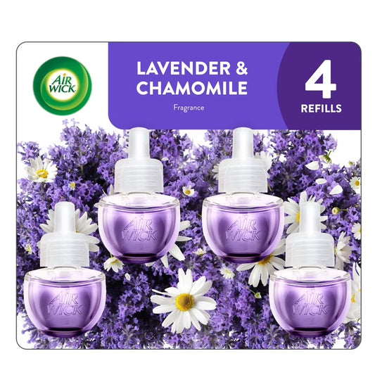 Air Wick Plug-in Fall Scented Oil Warmer Air Freshener Refills, Lavender & Chamomile, 4 Count