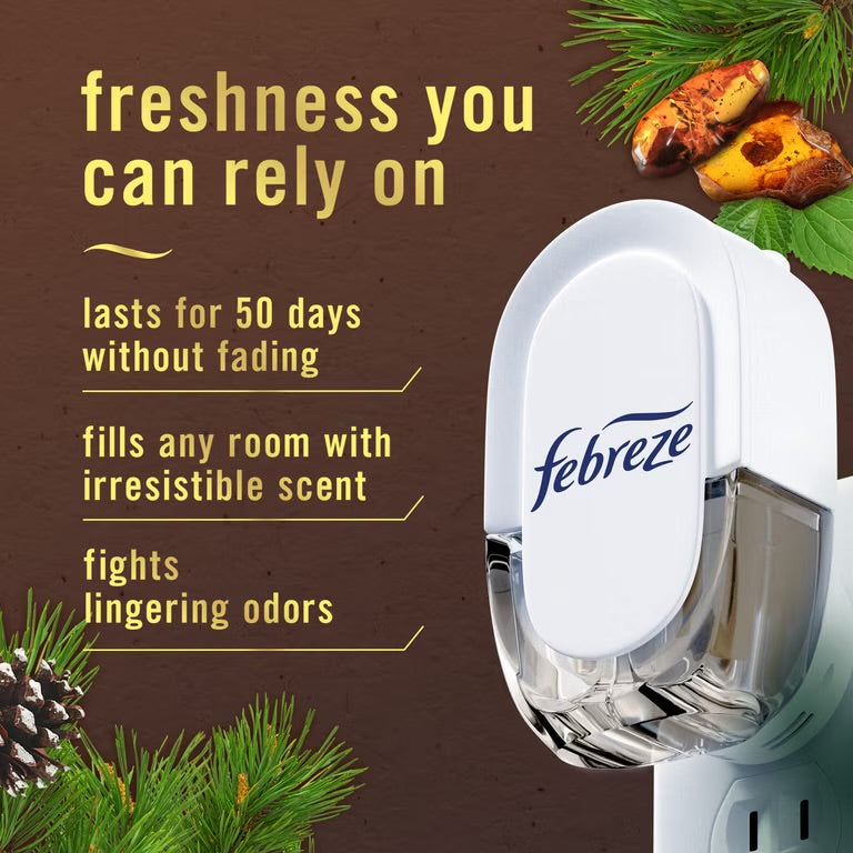 Febreze Plug In Air Freshener, Odor-Fighting Scented Oil Refill, Cozy Campfire Scent, 2 Refills