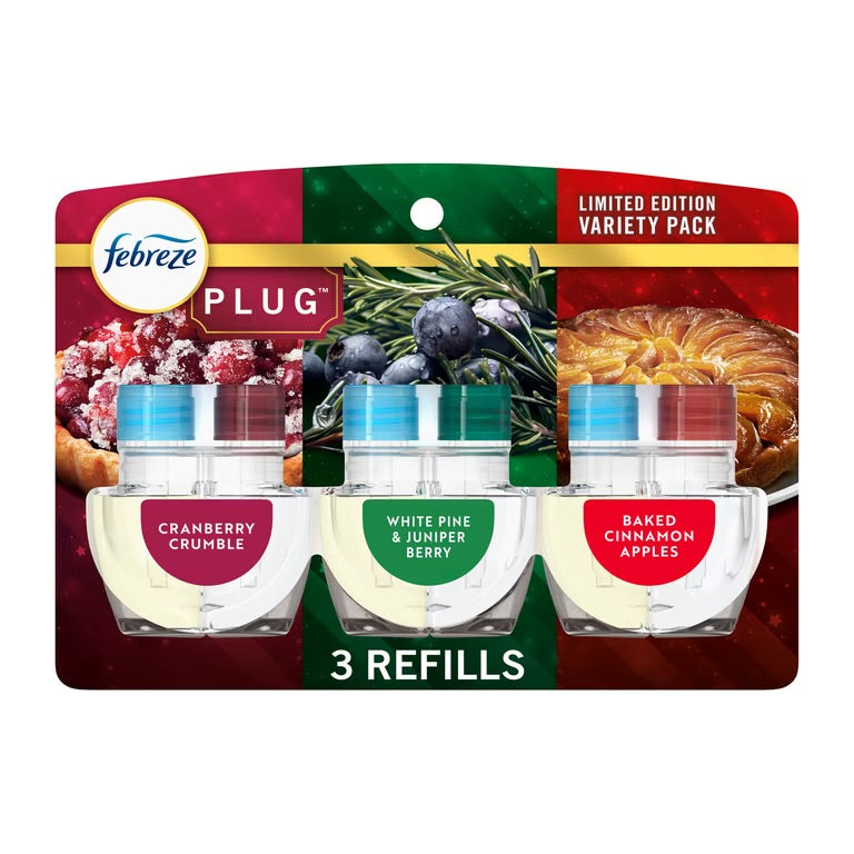 Febreze Plug In Air Freshener, Odor-Fighting Scented Oil 3 Refill, Holiday Mix