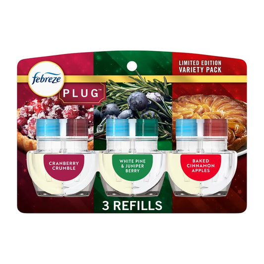 Febreze Plug In Air Freshener, Odor-Fighting Scented Oil 3 Refill, Holiday Mix