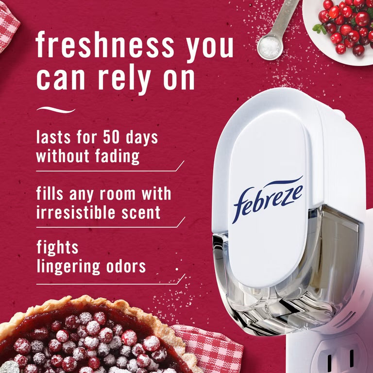 Febreze Plug In Air Freshener, Odor-Fighting Scented Oil 3 Refill, Holiday Mix