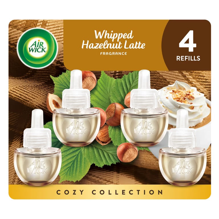 Air Wick Plug-in Fall Scented Oil Warmer Air Freshener Refills, Hazelnut Latte, 4 Count