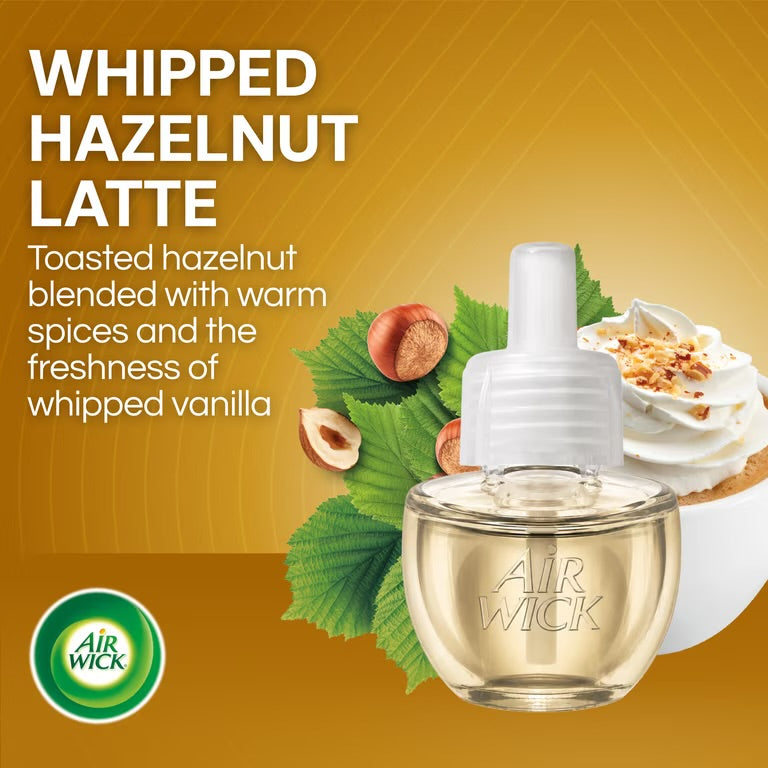 Air Wick Plug-in Fall Scented Oil Warmer Air Freshener Refills, Hazelnut Latte, 4 Count