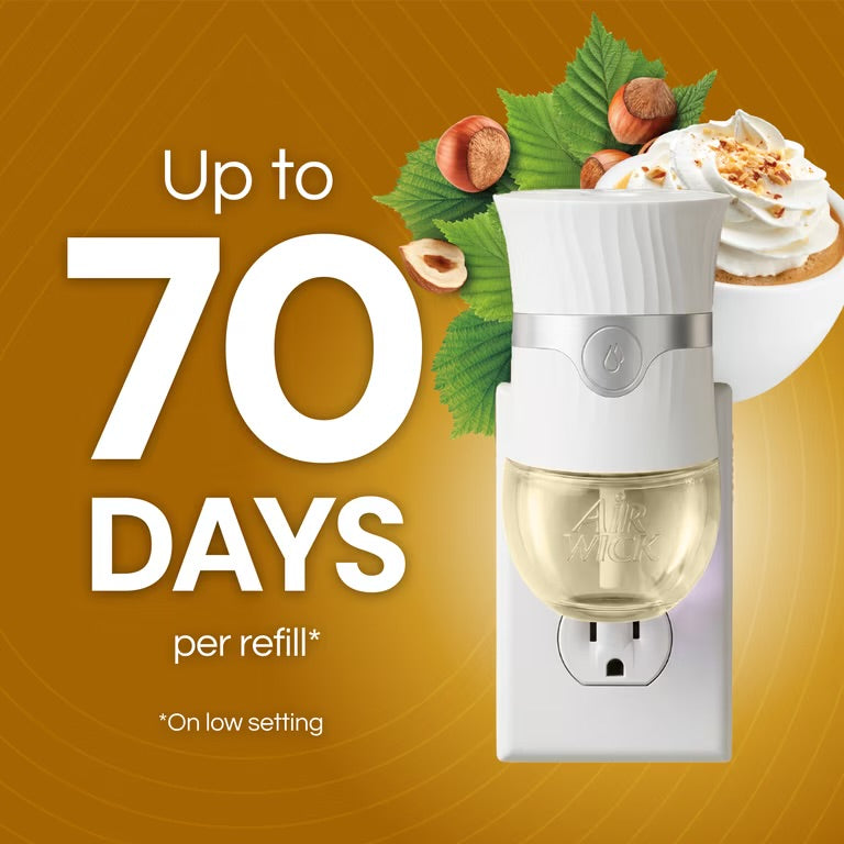 Air Wick Plug-in Fall Scented Oil Warmer Air Freshener Refills, Hazelnut Latte, 4 Count