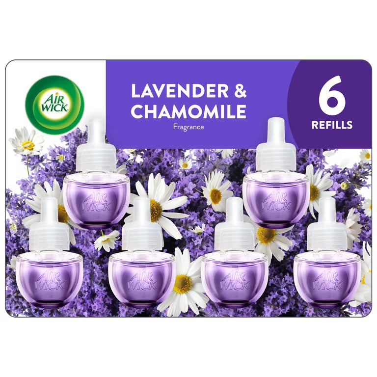 Air Wick Plug-in Fall Scented Oil Warmer Air Freshener Refills, Lavender & Chamomile, 6 Count
