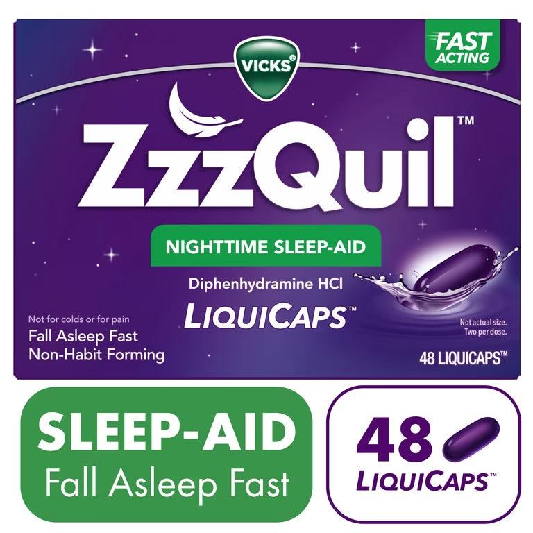 ZzzQuil LiquiCap Sleep Aid, Diphenhydramine 25mg HCl, 48 LiquiCaps