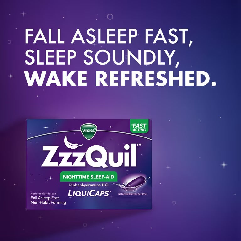 ZzzQuil LiquiCap Sleep Aid, Diphenhydramine 25mg HCl, 48 LiquiCaps