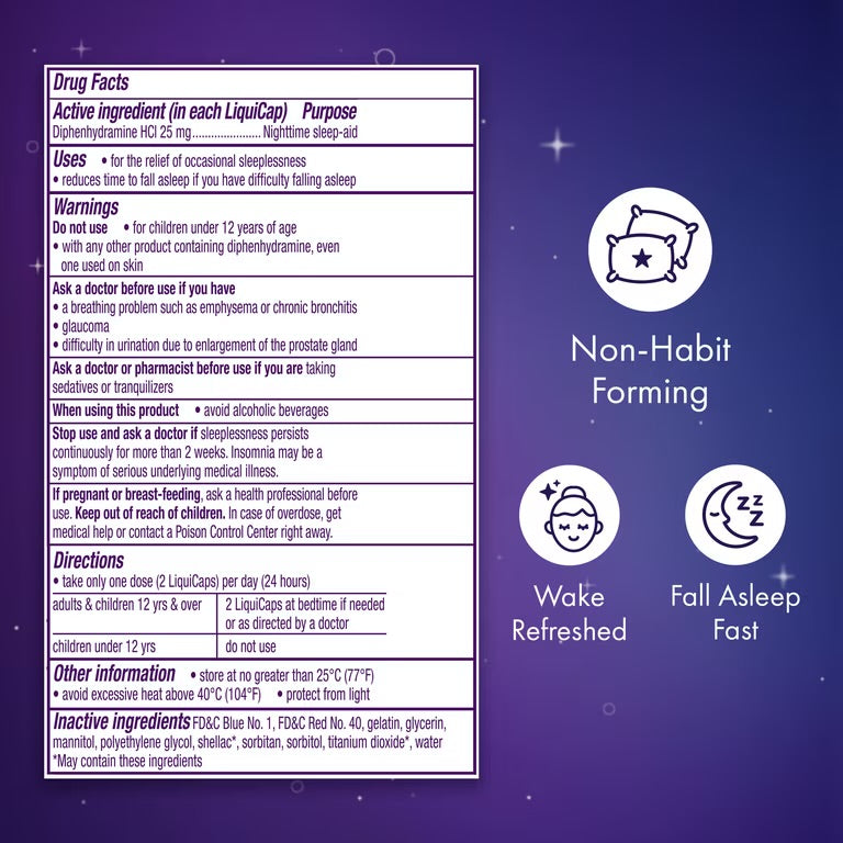 ZzzQuil LiquiCap Sleep Aid, Diphenhydramine 25mg HCl, 48 LiquiCaps