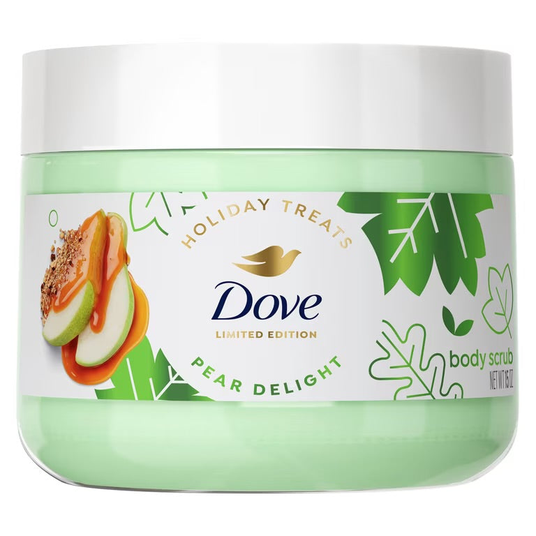 Dove Limited Edition Holiday Treats Body Scrub Pear Delight For Exfoliated & Hydrated Skin, 15 oz