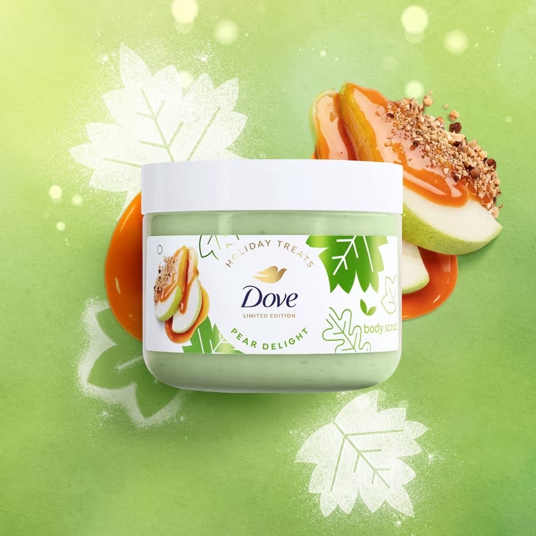 Dove Limited Edition Holiday Treats Body Scrub Pear Delight For Exfoliated & Hydrated Skin, 15 oz