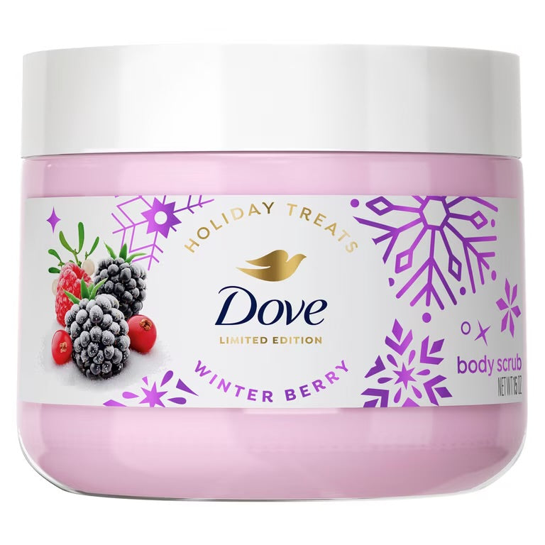 Dove Limited Edition Holiday Treats Body Scrub Scrub Winter Berry For Exfoliated & Hydrated Skin, 15 Oz
