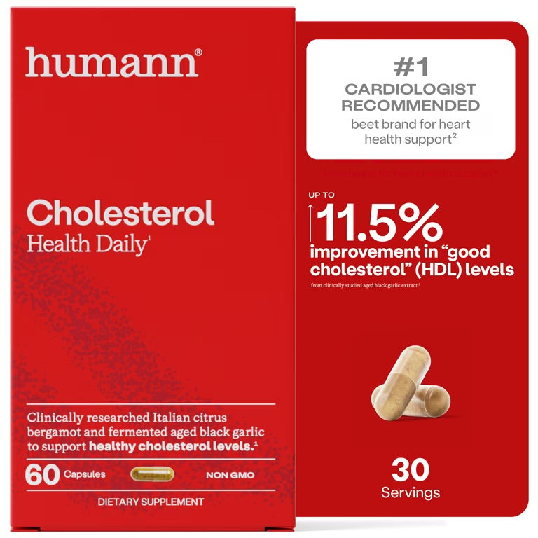 Humann Cholesterol Health Daily, Aged Black Garlic Extract & Citrus Bergamot, Cholesterol, Lipid, & Liver Support Supplement, 60 Capsules