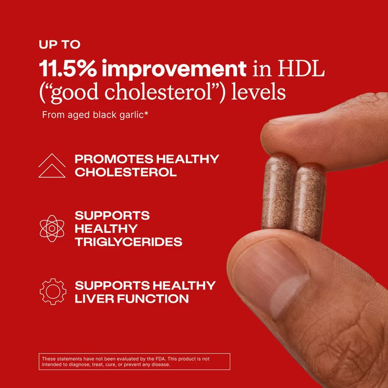 Humann Cholesterol Health Daily, Aged Black Garlic Extract & Citrus Bergamot, Cholesterol, Lipid, & Liver Support Supplement, 60 Capsules
