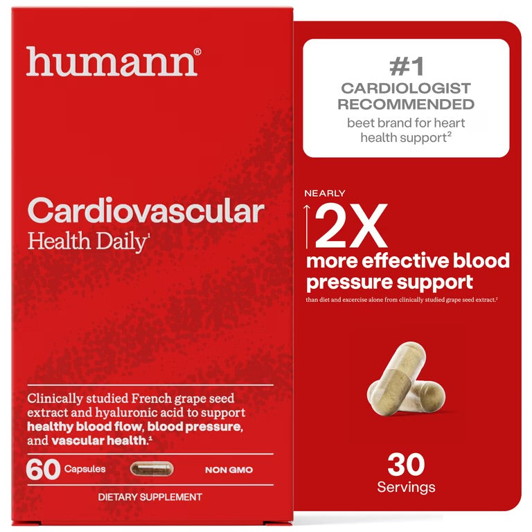 Humann Cardiovascular Health Daily, 4-in-1 Vascular & Blood Pressure Support Plant-Based Non-GMO, 60 Capsules