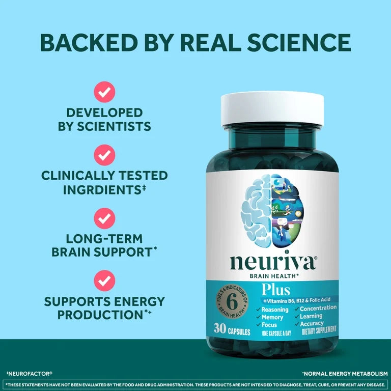 Neuriva Plus Brain Health Supplement, Vitamins B12 & B6, Support for Memory and Focus, 30ct Capsules
