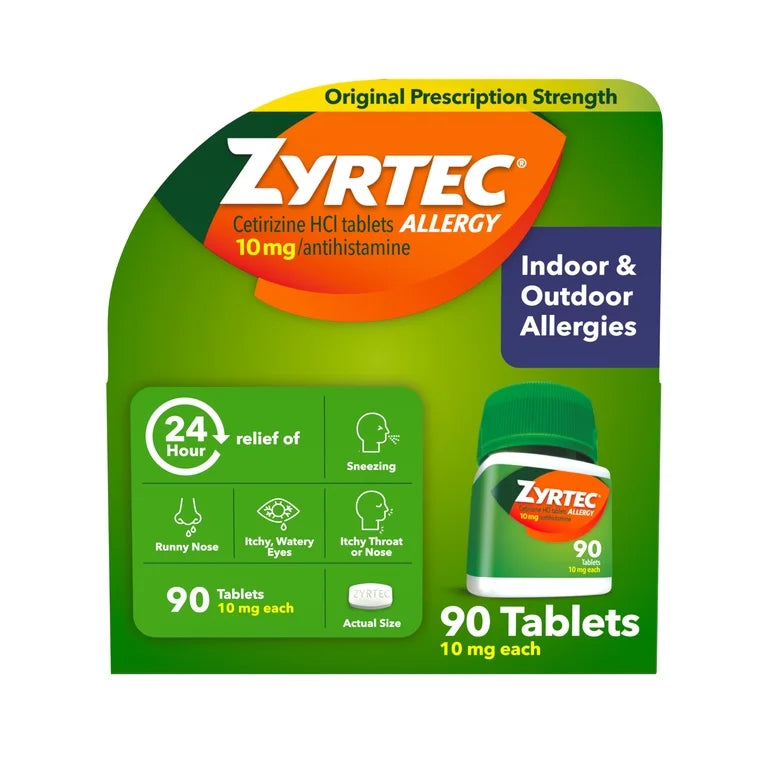 Zyrtec 24 Hour Allergy Medicine Tablets, 10 mg Cetirizine HCl Antihistamine, 90 Count